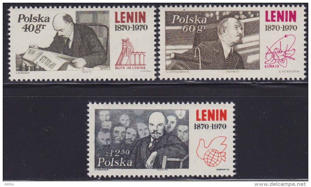 3112. Poland, 1970, Vladimir Lenin, MNH (**) Michel 1996-1998 - Unused Stamps