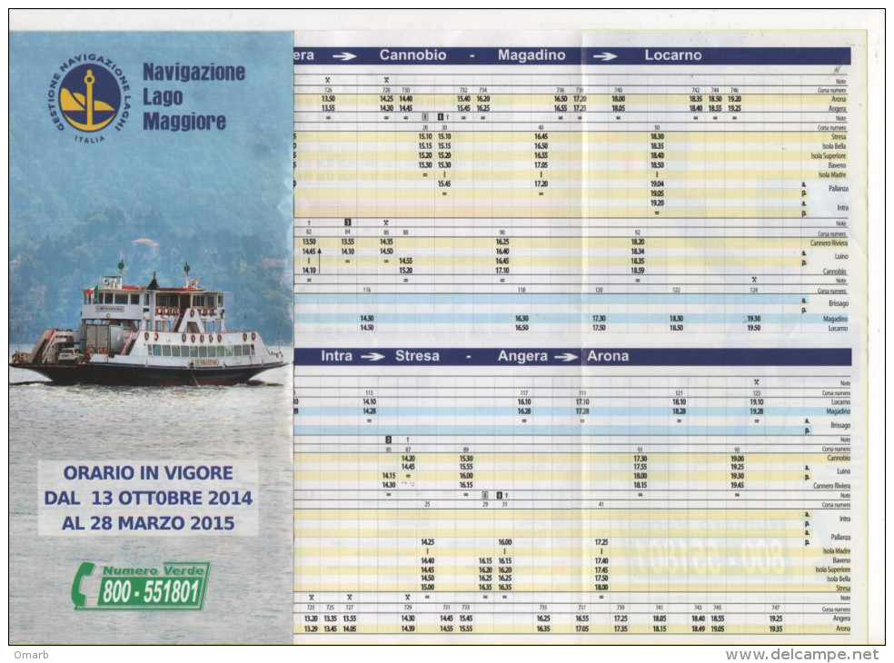 Alt697 Orario, Timetable Traghetto, Ferry Bateau Navigazione Lago Maggiore Intra Stresa Cannobio Magadino Locarno Angera - Europa