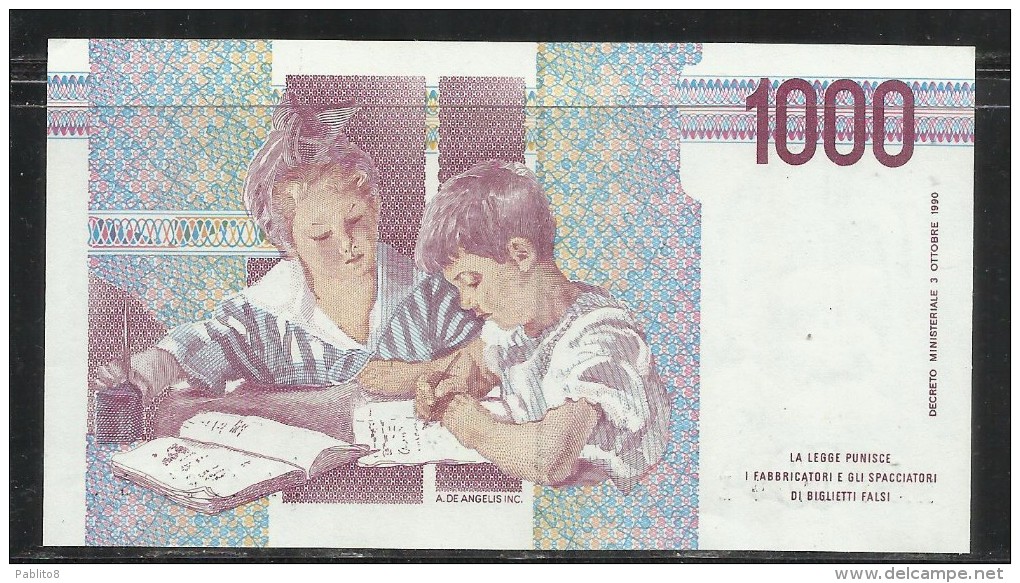 ITALIA REPUBBLICA 1990 BANCONOTA DA LIRE 1000 MONTESSORI  ITALIE ITALIEN ITALY - 1.000 Lire