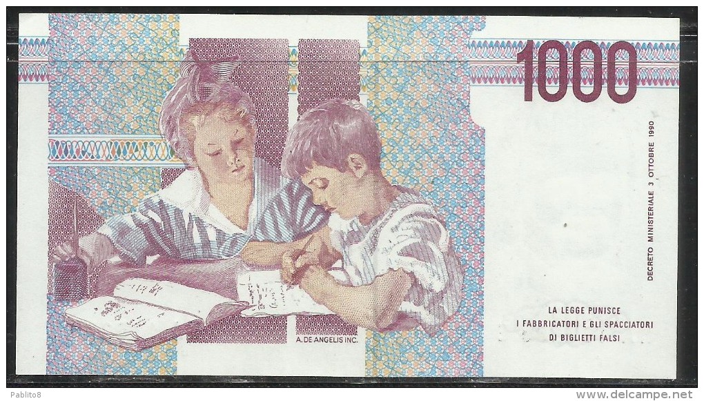 ITALIA REPUBBLICA 1990 BANCONOTA DA LIRE 1000 MONTESSORI  ITALIE ITALIEN ITALY - 1.000 Lire