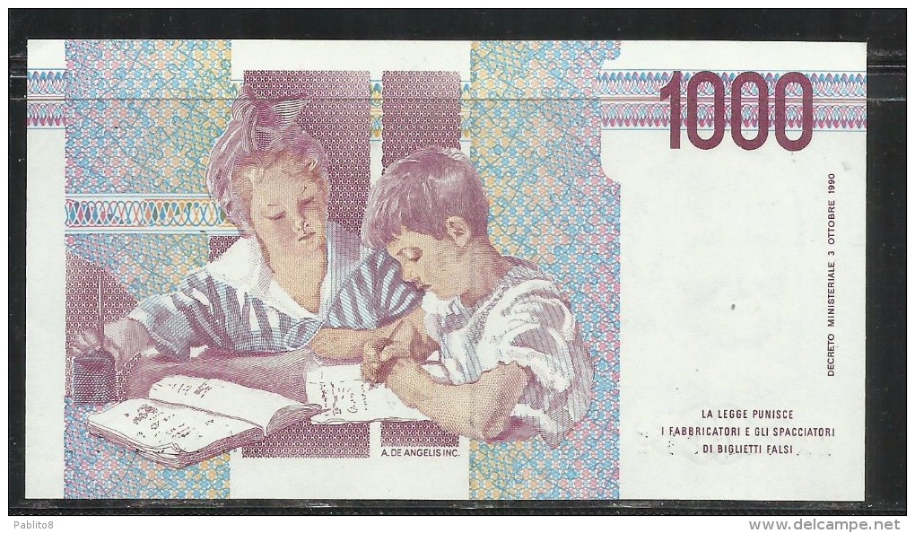 ITALIA REPUBBLICA 1990 BANCONOTA DA LIRE 1000 MONTESSORI  ITALIE ITALIEN ITALY - 1.000 Lire