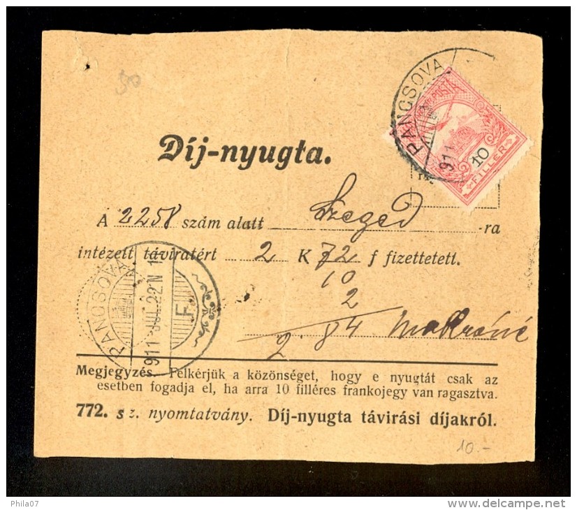 Hungary - Postal Formular For Payment Of Telephone Conversation In Pancsova 'Dij-nyugta', 22.07.1911. - Otros & Sin Clasificación