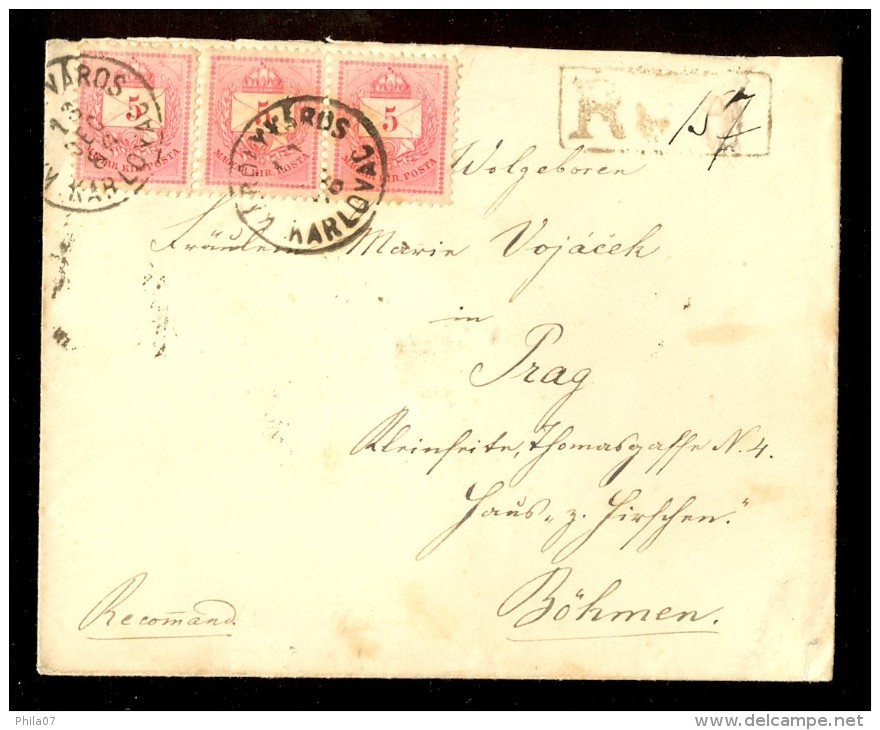 Hungary, Croatia - Letter Sent By Registered Mail From Karlovac To Prag (Bohmen) 1886. Arrival Cancel On The Back Of Let - Cartes-maximum (CM)