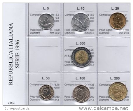 SERIETTA TIPO ZECCA FDC REPUBBLICA ITALIANA 1996 - Mint Sets & Proof Sets