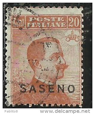 SASENO 1923 SOPRASTAMPATO D´ITALIA ITALY OVERPRINTED CENT. 20 C USATO USED OBLITERE´ - Saseno