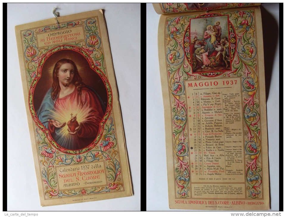 Calendario 1937 Della Scuola Apostolica Del S. Cuore Albino Bergamo. - Formato Grande : 1921-40