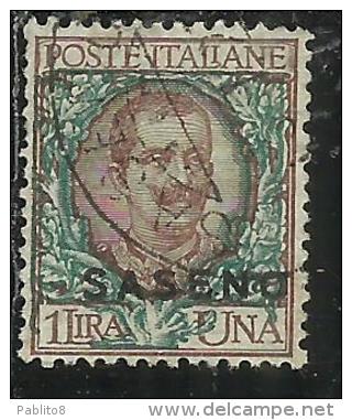 SASENO 1923 SOPRASTAMPATO D´ITALIA ITALY OVERPRINTED LIRE 1 LIRA USATO USED OBLITERE´ - Saseno