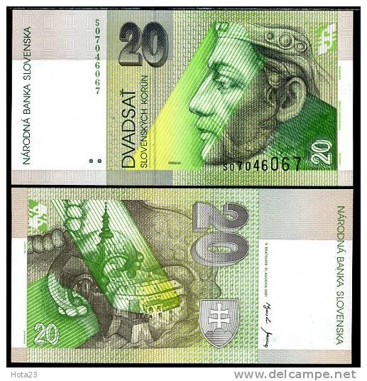 SLOVAKIA 20 KORUN 2001 P 20 UNC - DATED 31.08.2001 - Eslovaquia