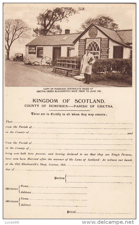 1940 CIRCA COPY OF MARRIAGE CERTIFICATE ISSUED AT GRETNA GREEN BLACKSMITH'S SHOP PRIOR TO JUNE 1940 - Dumfriesshire