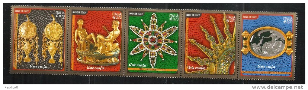 ITALIA REPUBBLICA ITALY REPUBLIC  2013 MADE IN ITALY ARTE ORAFA SERIE COMPLETA IN STRISCIA COMPLETE SET STRIP MNH - 2011-20: Mint/hinged