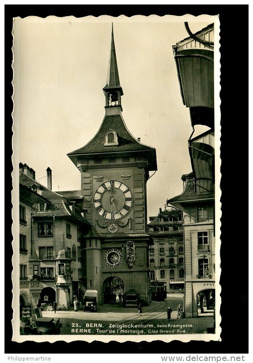 Suisse - Bern : Tour De L'Horloge, Côté Grand'rue (tramways, Voitures Anciennes...) - Berna