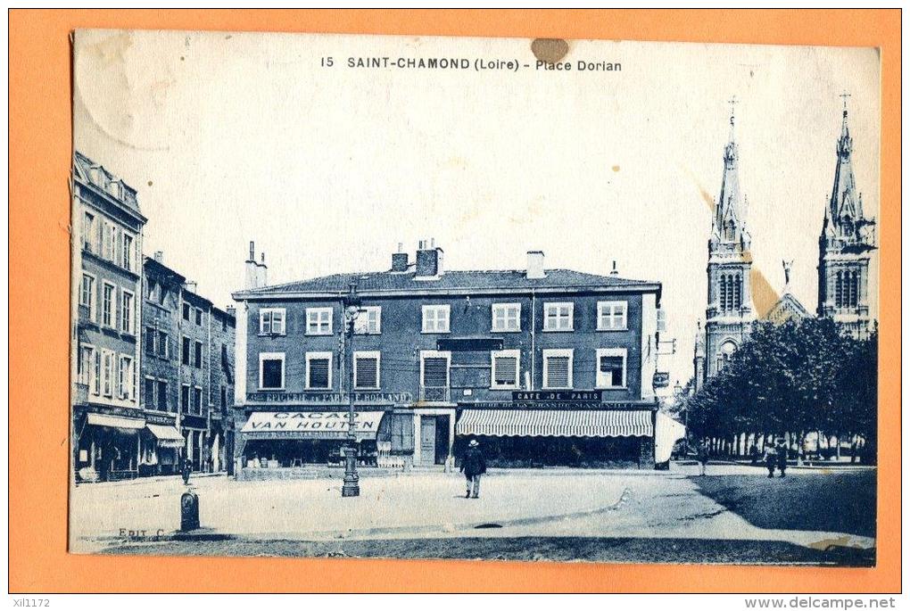 MN5-08  Saint-Chamond Loire, Place Dorian. Cacao Van Houten. Taches Visibles Sur Le Scan. Cachet 1930 Pour Tarare - Saint Chamond