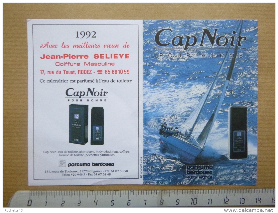 Calendrier 1992 Parfumé Cap Noir Coiffeur Selieye Rodez Aveyron 12 - Formato Piccolo : 1991-00