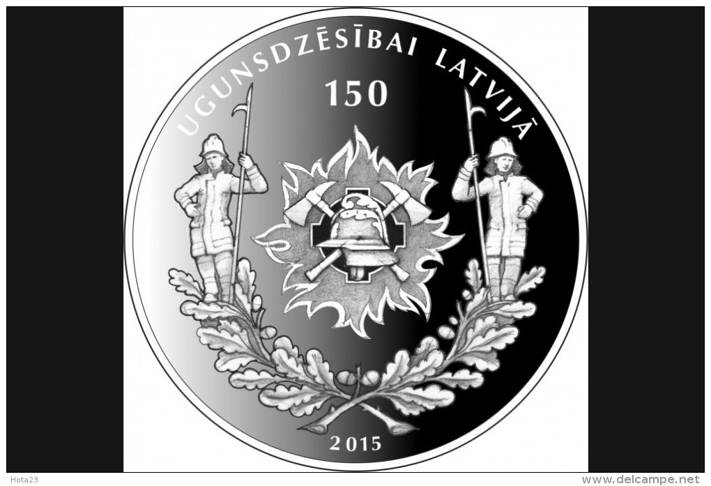 Latvia 5 Euro Coin 2015 Latvian Fire Fighting 150 Year Fireman Fire Engine Truck HORSE AND HUND  Proof - Latvia