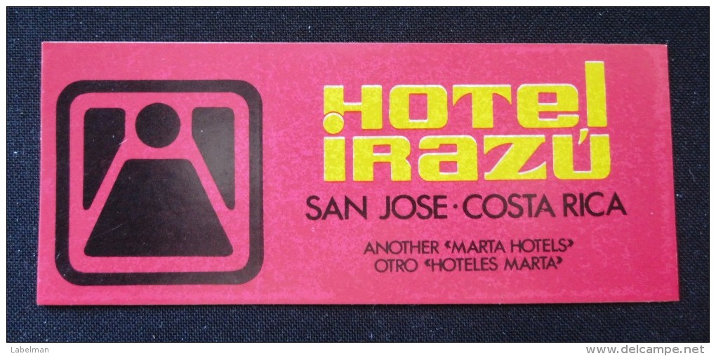 HOTEL MOTOR MOTEL HOUSE INN IRAZU SAN JOSE COSTA RICA STICKER DECAL LUGGAGE LABEL ETIQUETTE AUFKLEBER - Etiquettes D'hotels