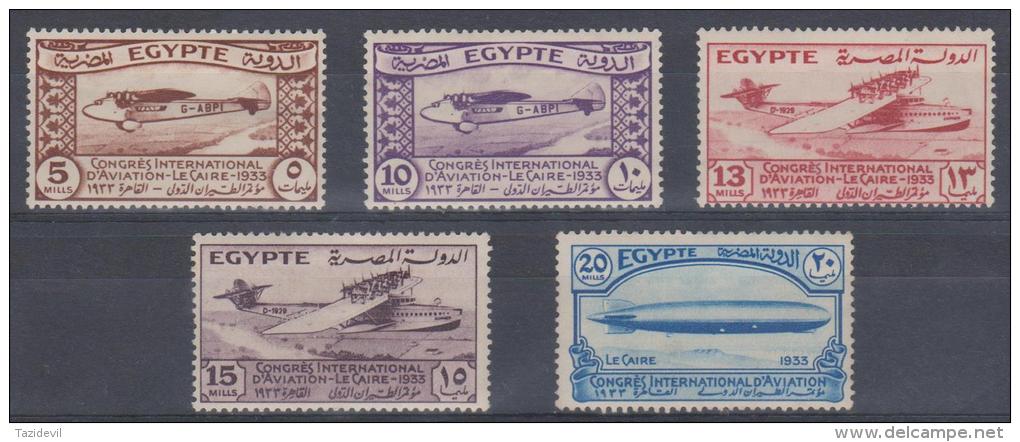 EGYPT - 1933 Aviation Congress - Zeppelins, Planes. Scott 172-176. Mint Hinged * - Ungebraucht