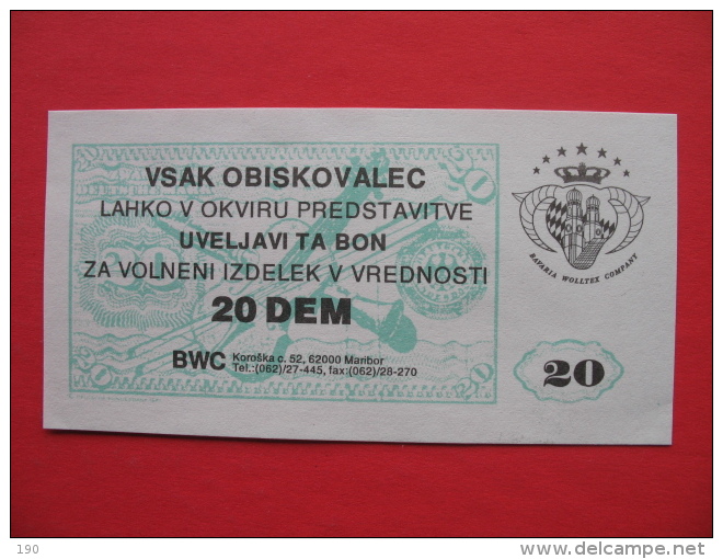 VABILO+BON 20 DEM BAVARIA WOLLTEX COMPANY - Slovénie