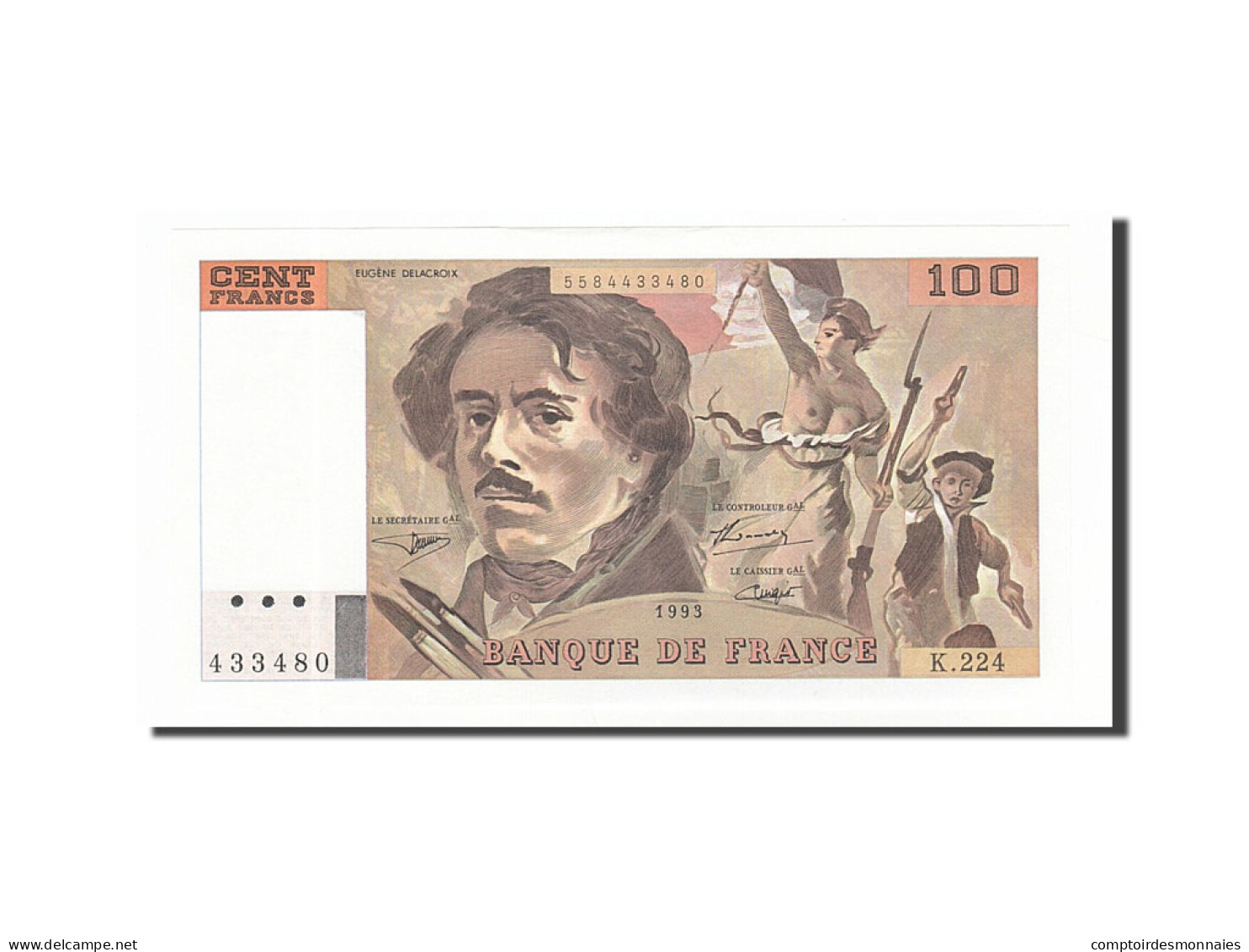 Billet, France, 100 Francs, 100 F 1978-1995 ''Delacroix'', 1993, SPL+ - 100 F 1978-1995 ''Delacroix''