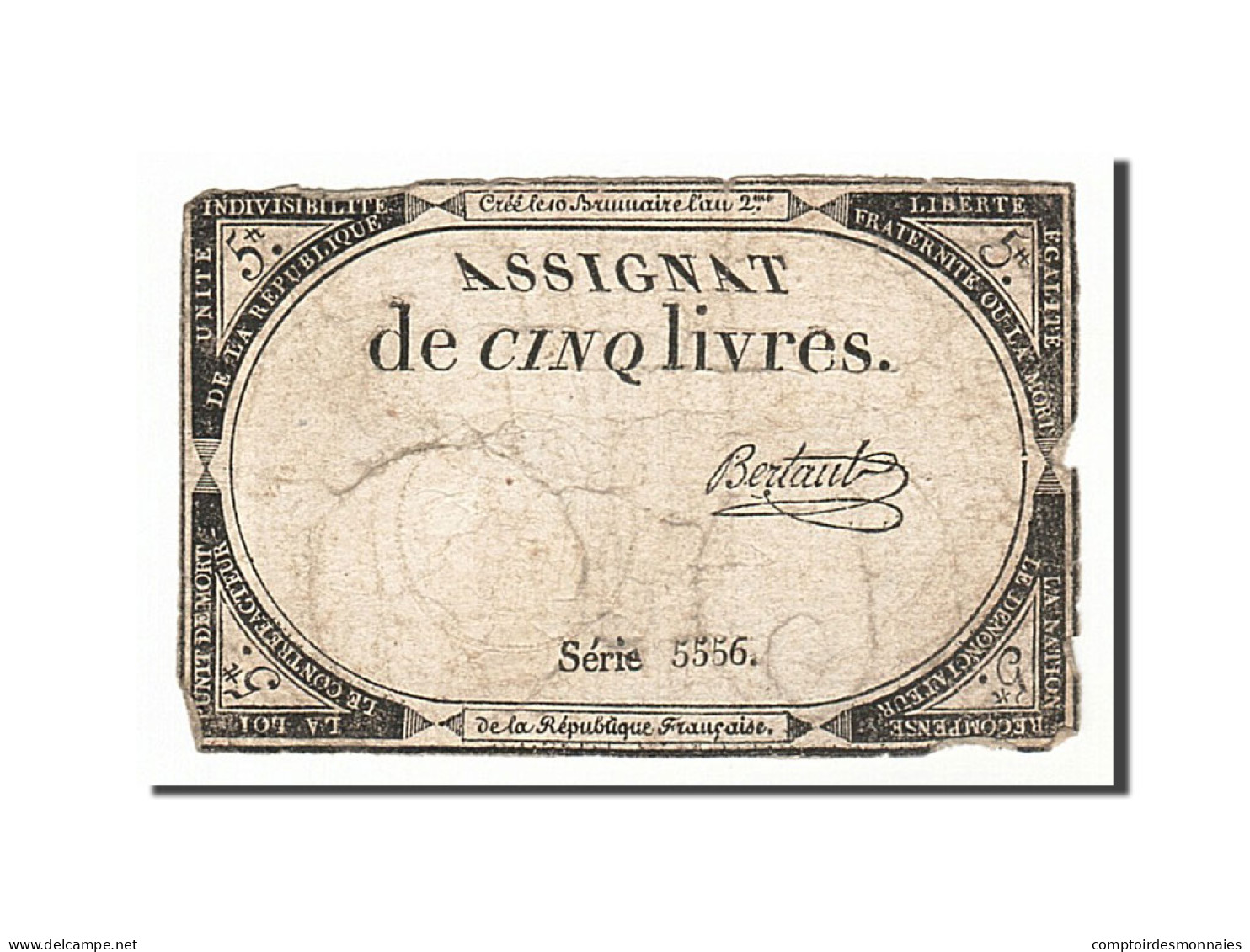 Billet, France, 5 Livres, 1793, Bertaut, TB, KM:A76, Lafaurie:171 - Assignats