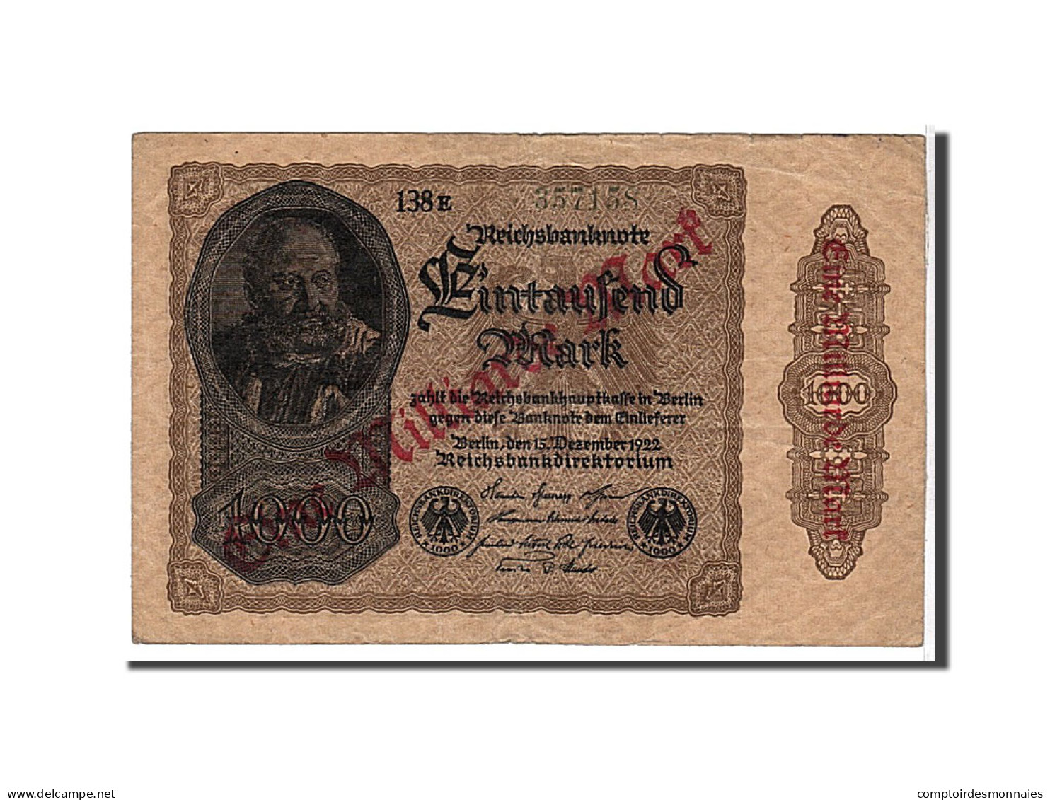 Billet, Allemagne, 1 Milliarde Mark On 1000 Mark, 1922, KM:113a, TB+ - 1 Milliarde Mark