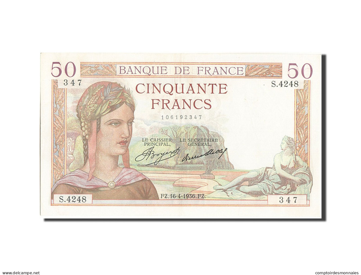 Billet, France, 50 Francs, 50 F 1934-1940 ''Cérès'', 1936, 1936-04-16, SUP - 50 F 1934-1940 ''Cérès''