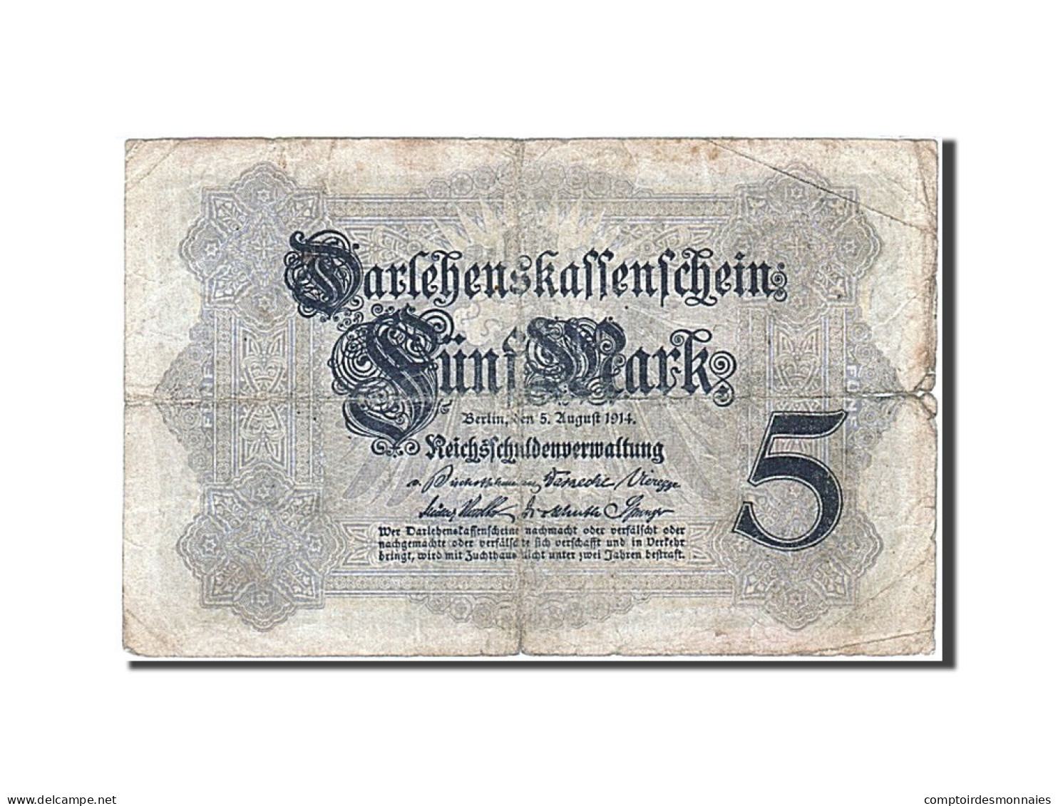 Billet, Allemagne, 5 Mark, 1914, 1914-08-05, B+ - 5 Mark