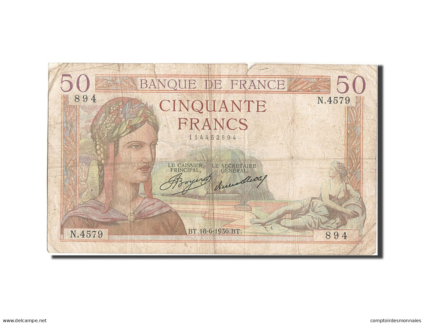 Billet, France, 50 Francs, 50 F 1934-1940 ''Cérès'', 1936, 1936-06-18, B+ - 50 F 1934-1940 ''Cérès''