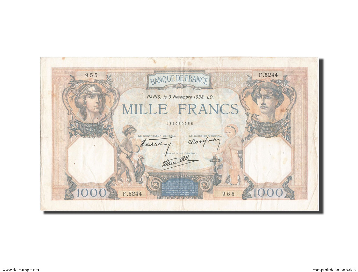 Billet, France, 1000 Francs, 1 000 F 1927-1940 ''Cérès Et Mercure'', 1938 - 1 000 F 1927-1940 ''Cérès Et Mercure''