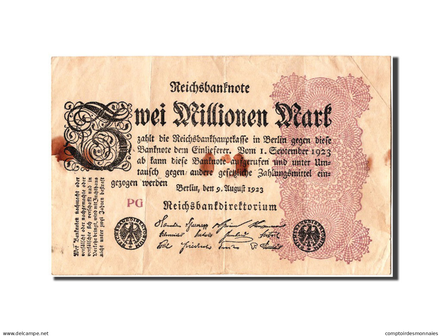 Billet, Allemagne, 2 Millionen Mark, 1923, 1923-08-09, TB - 2 Mio. Mark