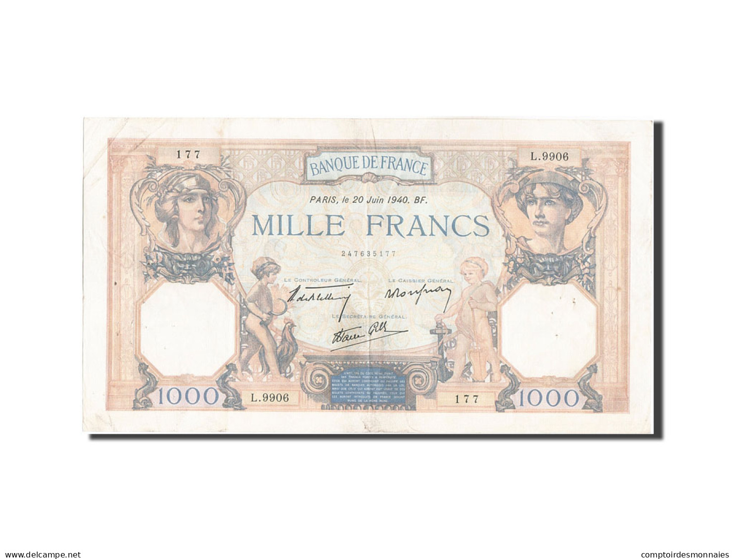 Billet, France, 1000 Francs, 1 000 F 1927-1940 ''Cérès Et Mercure'', 1940 - 1 000 F 1927-1940 ''Cérès Et Mercure''