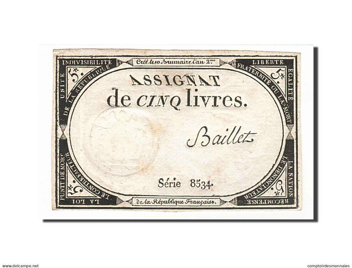 Billet, France, 5 Livres, 1793, Baillet, TTB, KM:A76, Lafaurie:171 - Assignats & Mandats Territoriaux