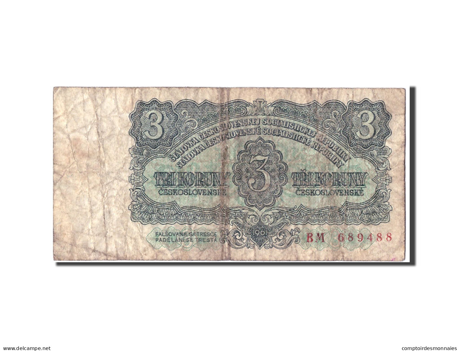 Billet, Tchécoslovaquie, 3 Koruny, 1961, B - Tchécoslovaquie