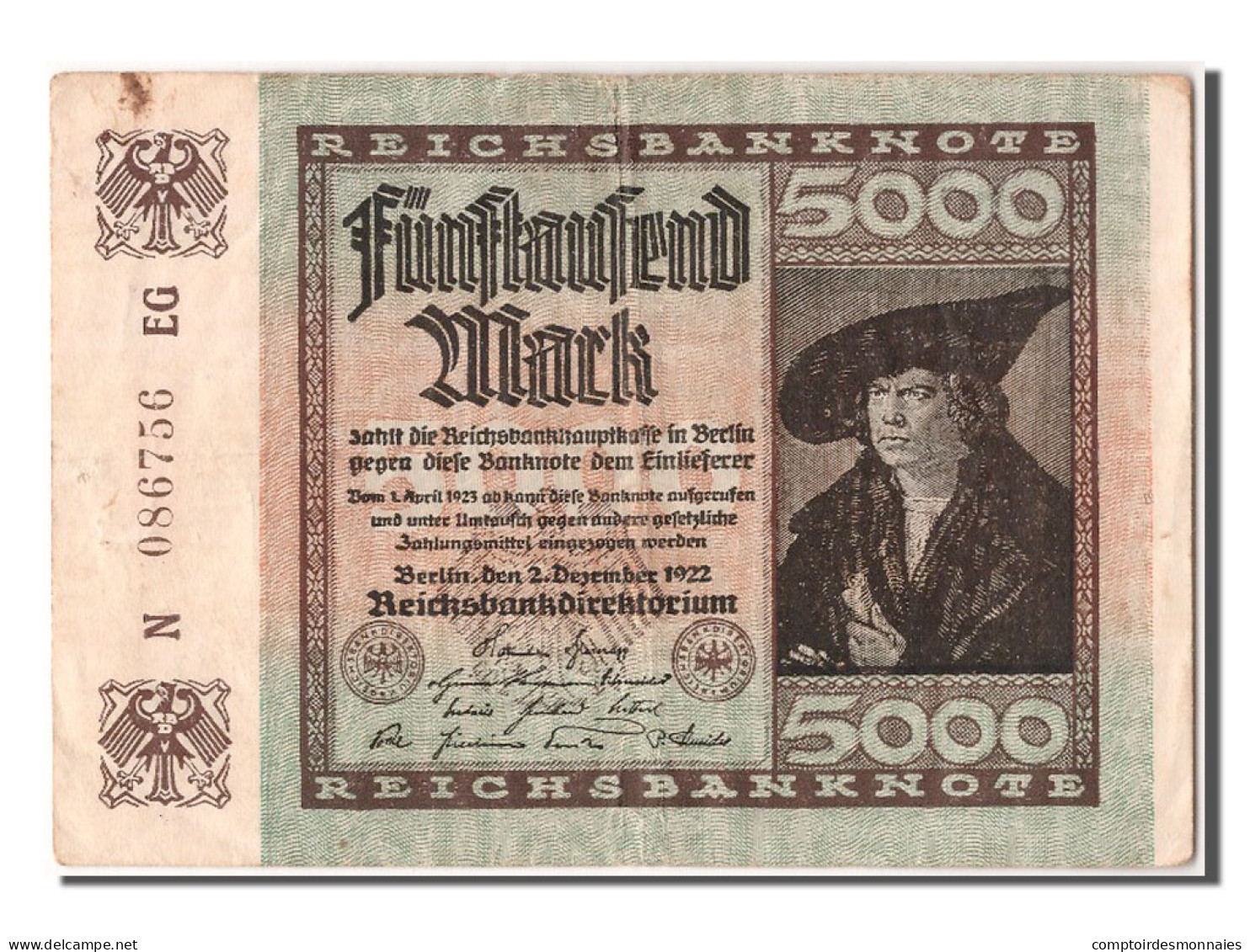 Billet, Allemagne, 5000 Mark, 1922, 1922-12-02, TTB - 5000 Mark