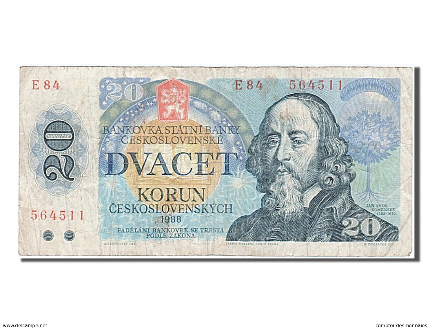 Billet, Tchécoslovaquie, 20 Korun, 1988, TB+ - Tschechoslowakei