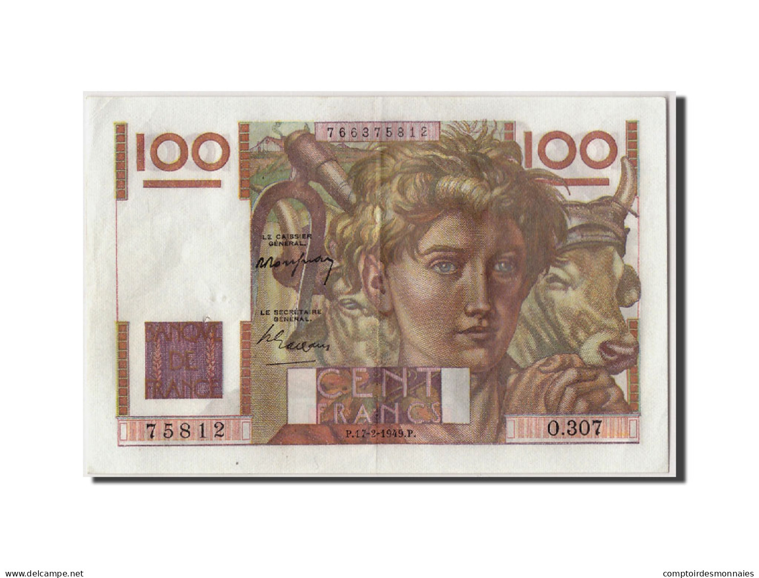 Billet, France, 100 Francs, 100 F 1945-1954 ''Jeune Paysan'', 1949, 1949-02-17 - 100 F 1945-1954 ''Jeune Paysan''