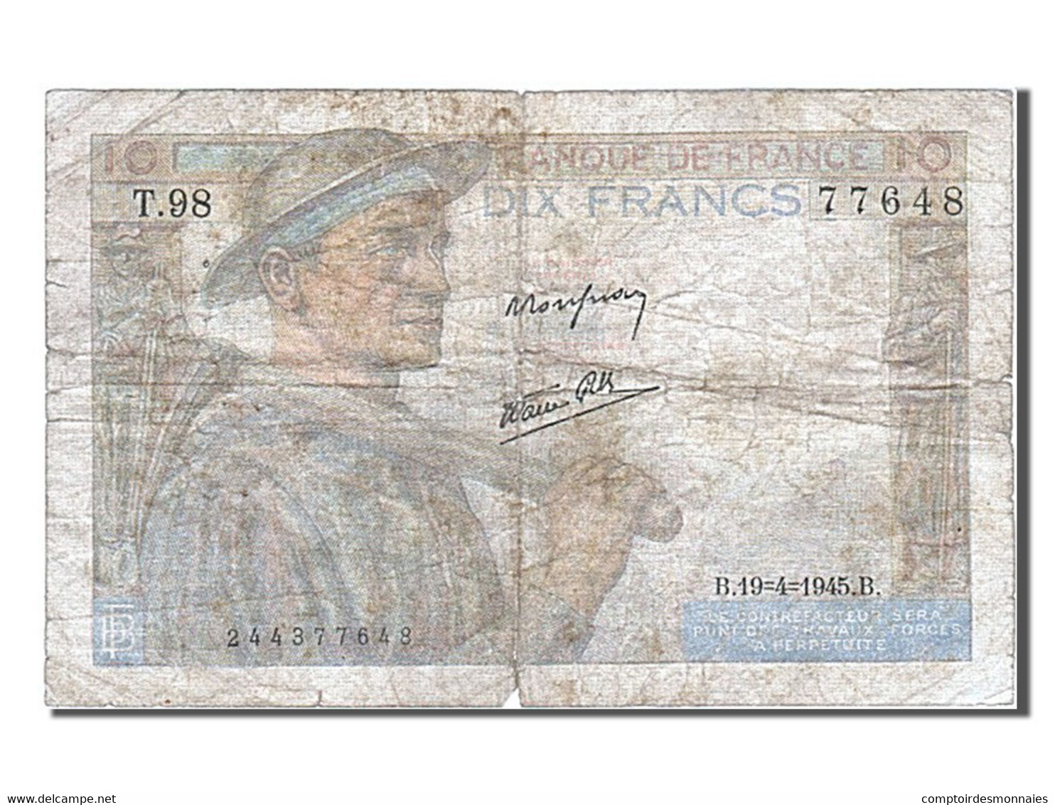 Billet, France, 10 Francs, 10 F 1941-1949 ''Mineur'', 1945, 1945-04-19, TB - 10 F 1941-1949 ''Mineur''