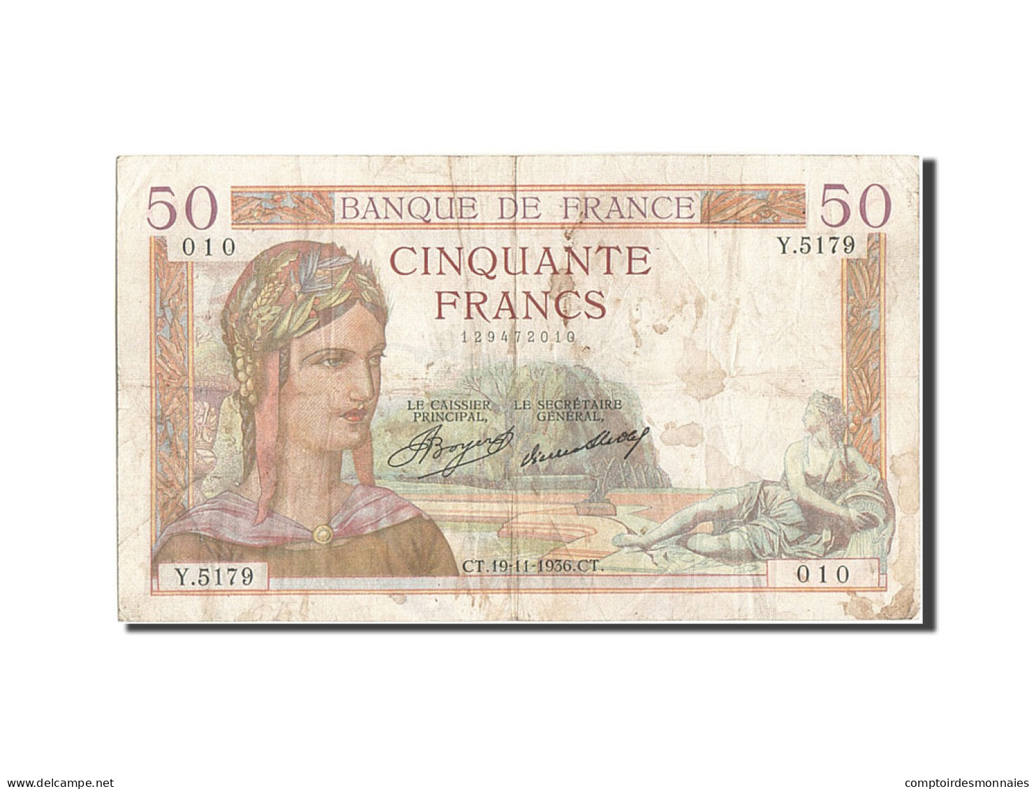 Billet, France, 50 Francs, 50 F 1934-1940 ''Cérès'', 1936, 1936-11-19, TB - 50 F 1934-1940 ''Cérès''