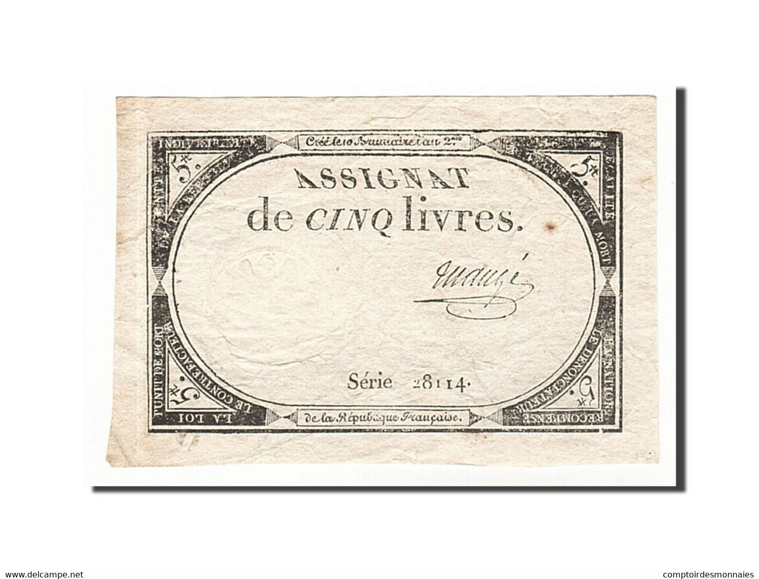Billet, France, 5 Livres, 1793, MaugÃ©, TTB, KM:A76, Lafaurie:171 - Assignats