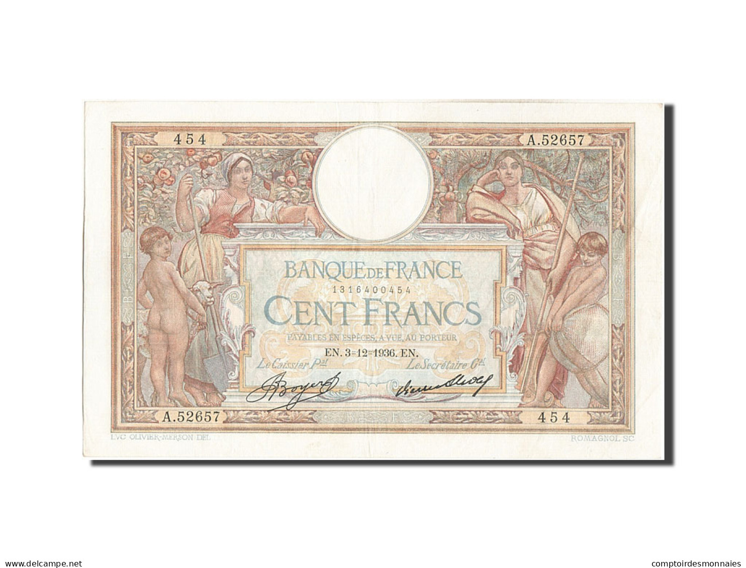 Billet, France, 100 Francs, 100 F 1908-1939 ''Luc Olivier Merson'', 1936 - 100 F 1908-1939 ''Luc Olivier Merson''