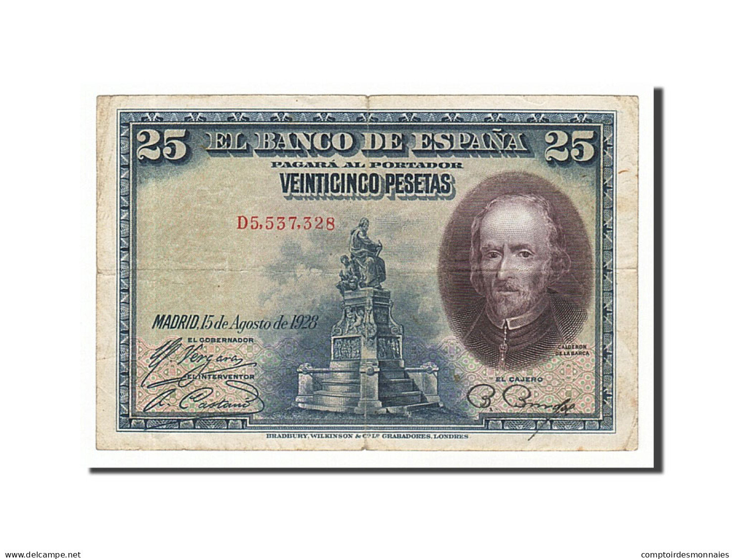 Billet, Espagne, 25 Pesetas, 1928, 1928-08-15, TB - 1-2-5-25 Pesetas