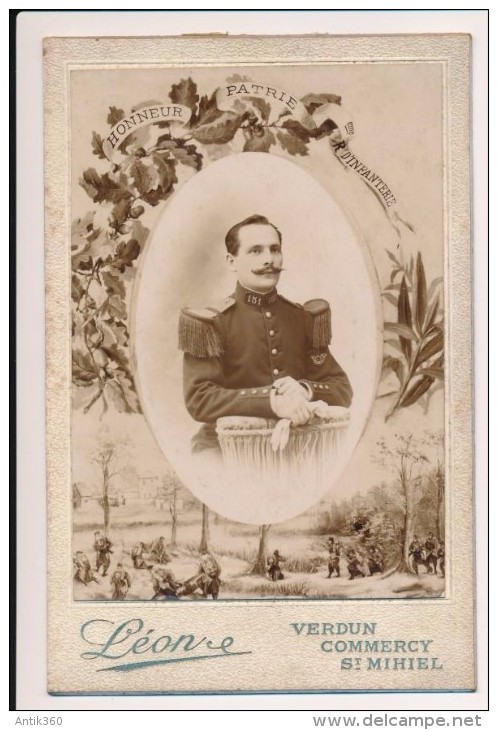 Photographie Contrecollée Sur Carton Portrait D´un Militaire Du 151ème Régiment De Chasseur Photographe LEON à Verdun - Guerre, Militaire