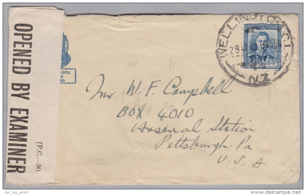 OZ Neuseeland 1943-12-29 Wellington Zensur Brief Nach Pittsburgh USA - Covers & Documents