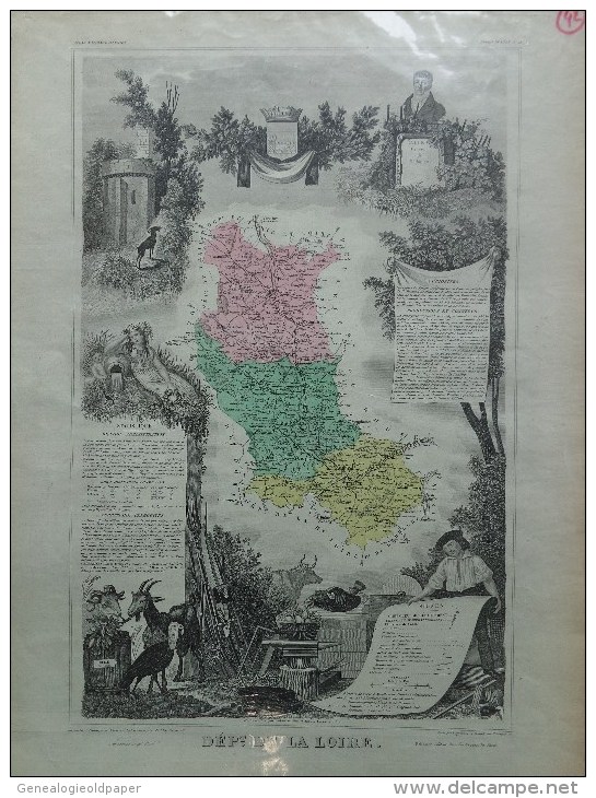 42 - LOIRE - CARTE GEOGRAPHIQUE LEMERCIER 1861- - Landkarten