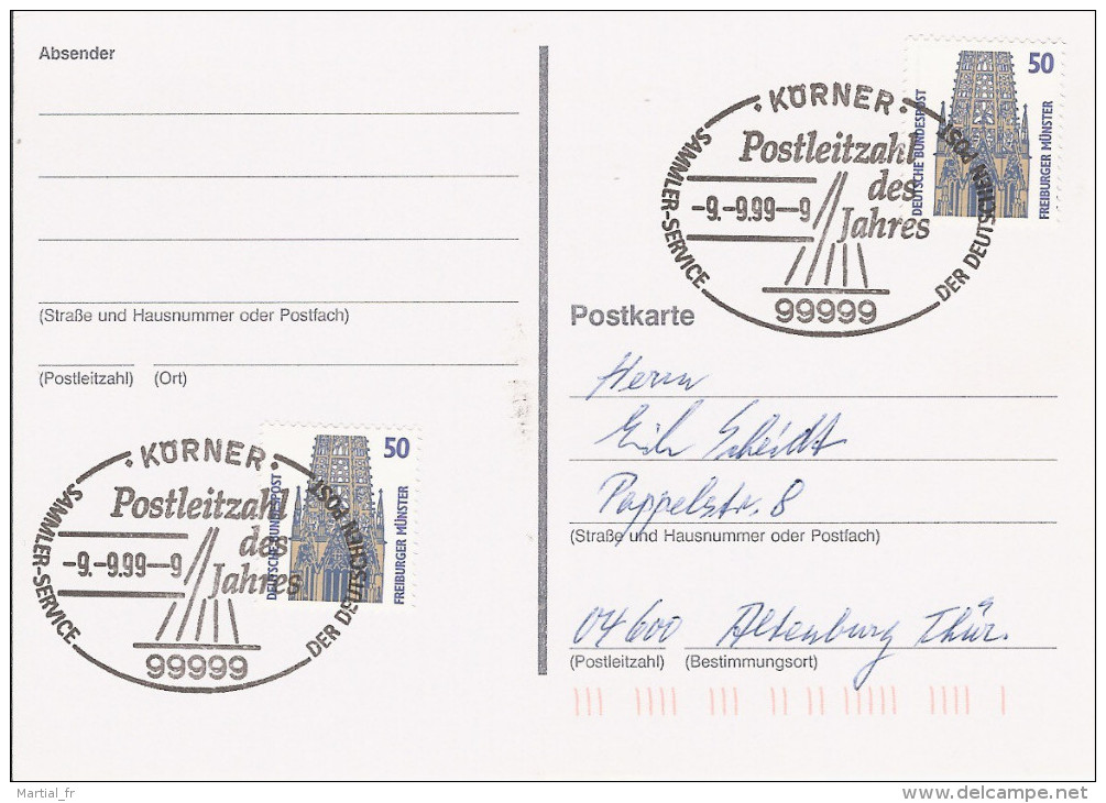 ALLEMAGNE DEUTSCHLAND Code Postal POSTLEITZAHL ZIP CODE 9.9.99 99999 1999 KURNER - Zipcode