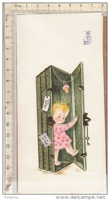 PO1394D# BIGLIETTO PARTECIPAZIONE NASCITA - BEBE' NEL BAULE - CASTELLAMONTE 1969/BAMBINI/SERRATURE/CHIAVI - Geboorte & Doop