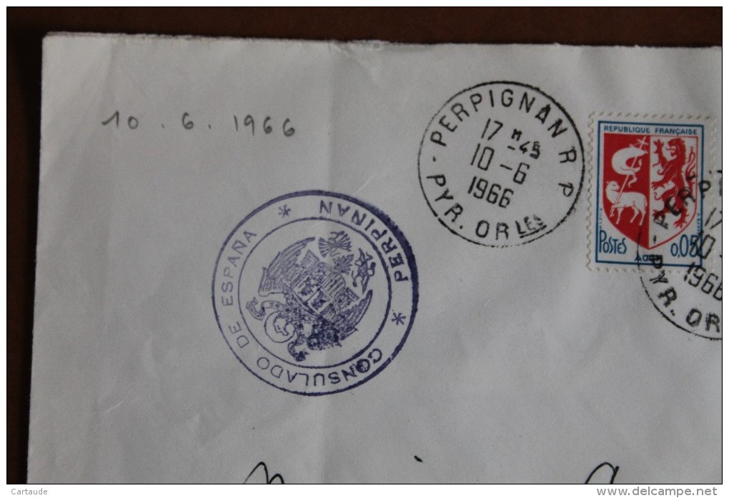 1966    CACHET  CONSULAT  ESPAGNOL  A  PERPIGNAN - Sonstige & Ohne Zuordnung