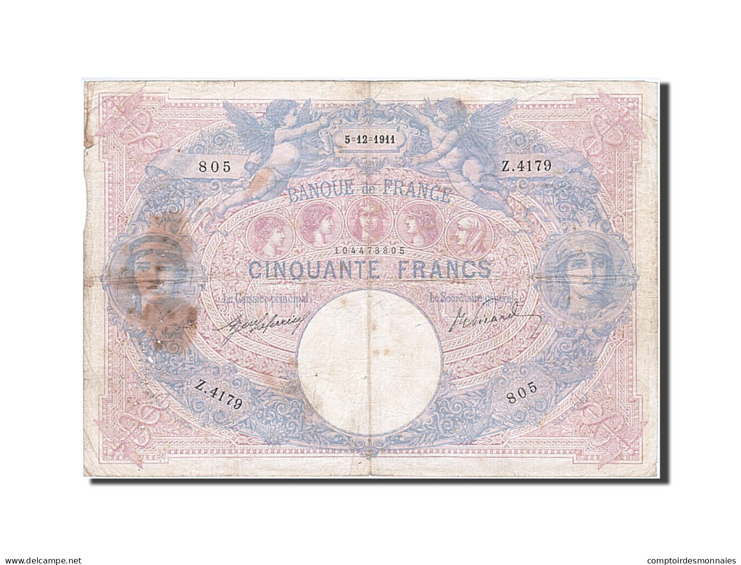 Billet, France, 50 Francs, 50 F 1889-1927 ''Bleu Et Rose'', 1911, 1911-12-05 - 50 F 1889-1927 ''Bleu Et Rose''