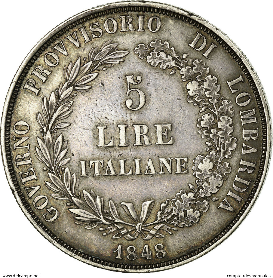 Monnaie, États Italiens, LOMBARDY-VENETIA, 5 Lire, 1848, Milan, TTB+, Argent - Lombardie-Vénétie