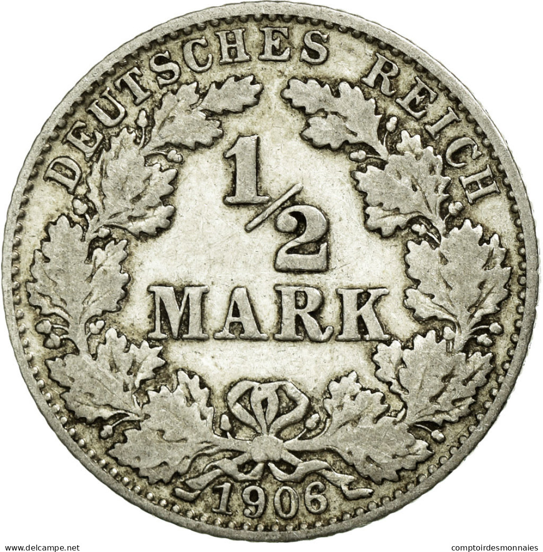 Monnaie, GERMANY - EMPIRE, 1/2 Mark, 1906, Munich, TB+, Argent, KM:17 - 1/2 Mark