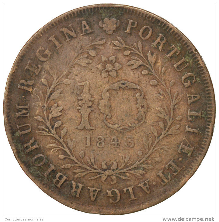 Açores, Maria II, 10 Reis 1843, KM 11 - Açores